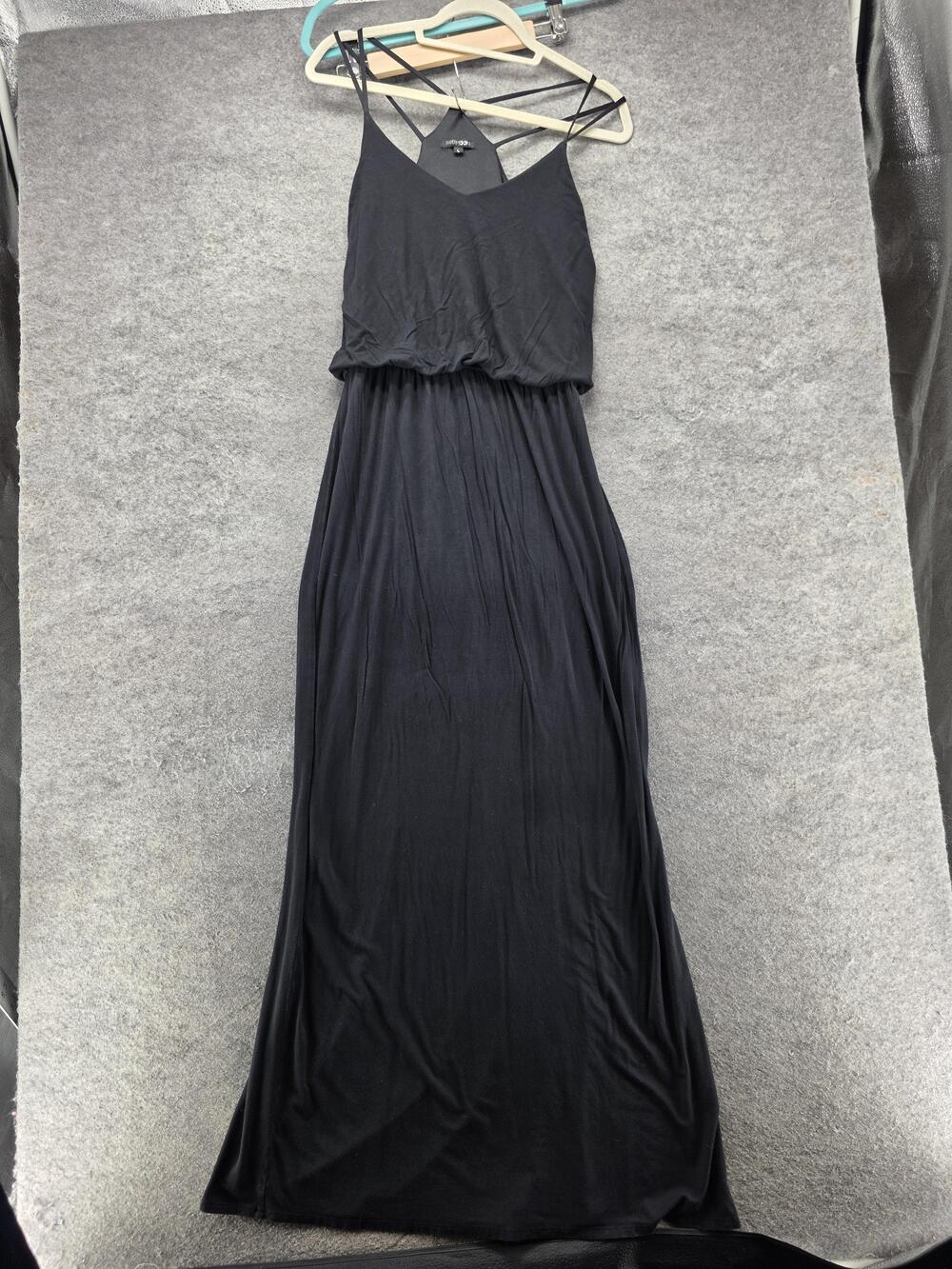Papermoon Dress Womens L Black Maxi Blouson V-Neck Strappy Lined Jersey